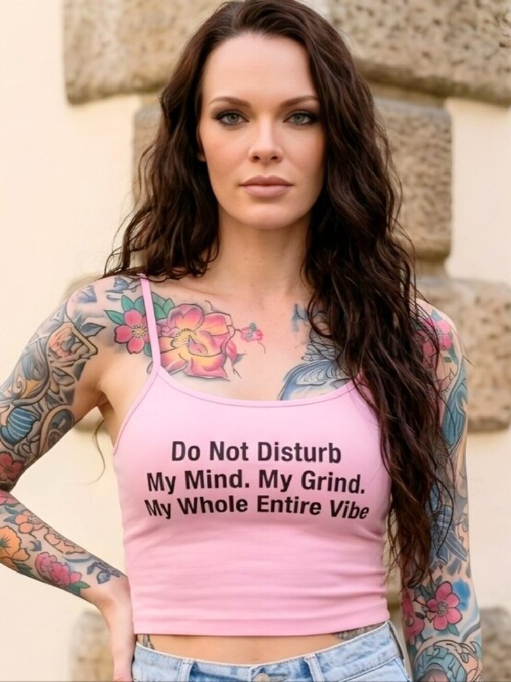 Fashion Nova Dont Disturb My Vibe Cropped Tank Top Pink Slogan Strap Cami Sz XS